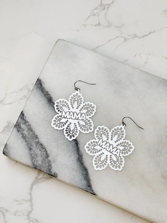 Shine Without Limits – Jewelry Sale Happening Now 'Mama' Filigree Flower Dangle Earrings - Silver