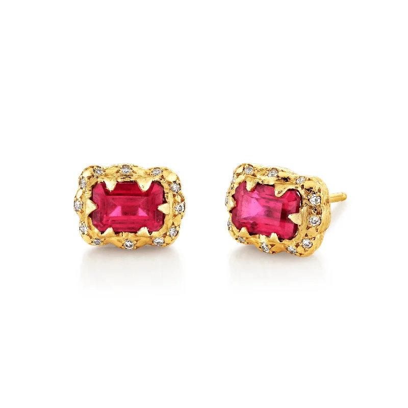 Premium Jewelry, Premium Discounts – Act Fast Micro Queen Emerald Cut Ruby Earrings with Sprinkled Diamonds