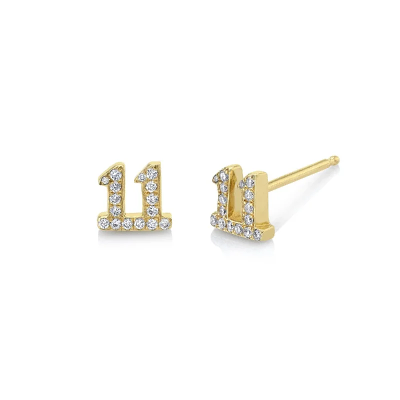 Exclusive Jewelry Sale – Sparkle For Less Mini 11 Numerology Studs with Pavé Diamonds