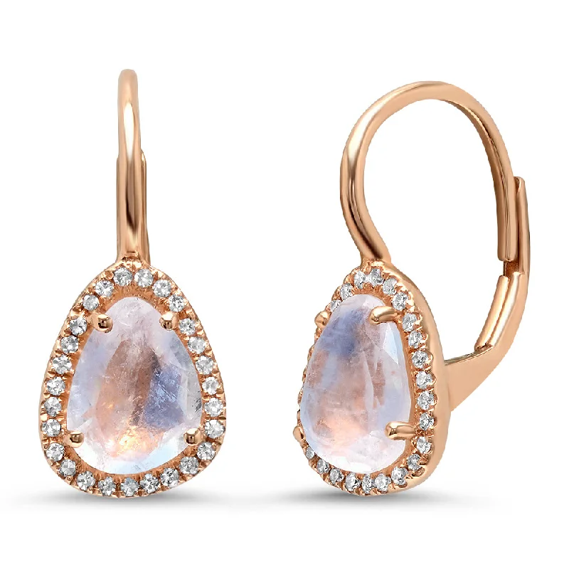 Special Deals On Handcrafted And Designer Jewelry Moonstone with Diamond Halo Everyday Drops Earrings