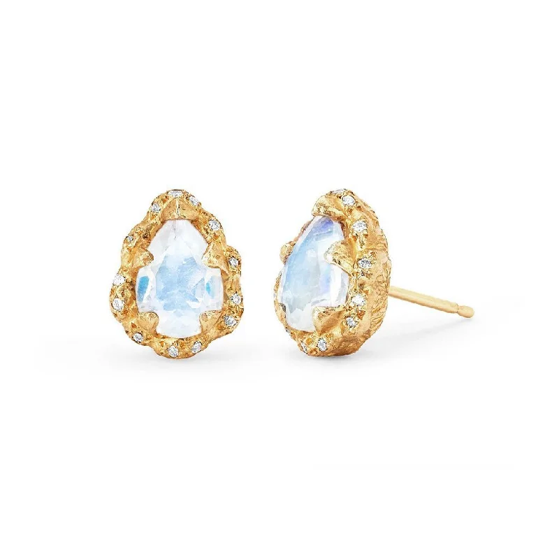 Unmissable Jewelry Sale – Shop Before It's Too Late Micro Queen Water Drop Moonstone Studs with Sprinkled Diamonds