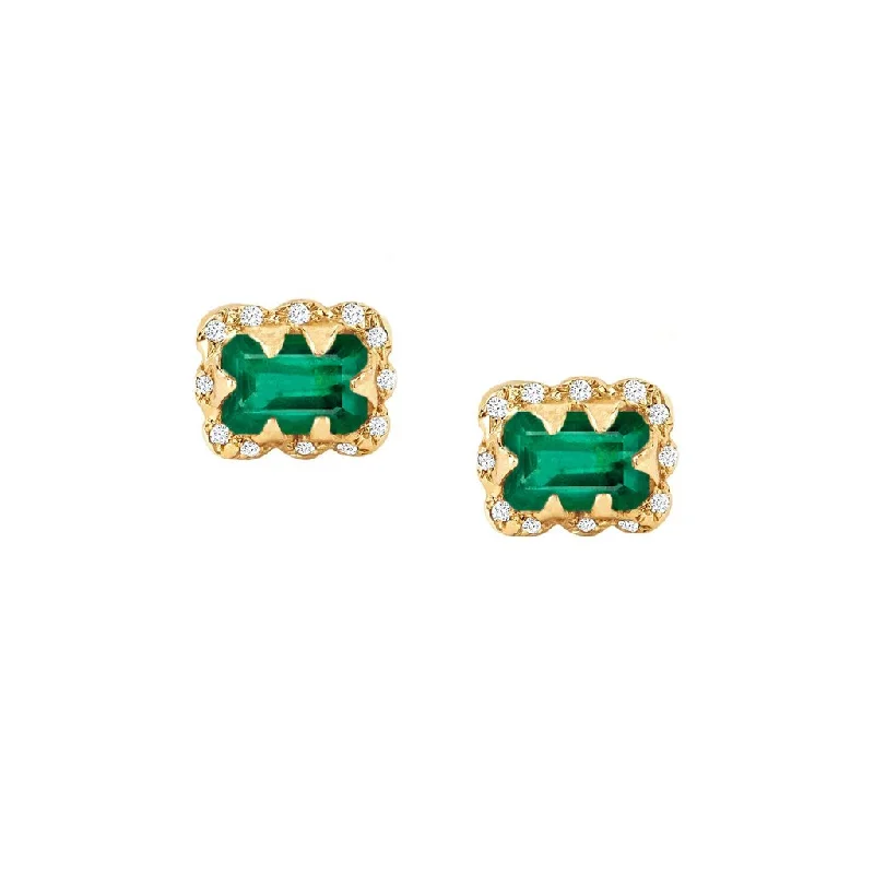 Fashion-Forward Jewelry At Exclusive Discounts Micro Queen Emerald Cut Emerald Earrings with Sprinkled Diamonds