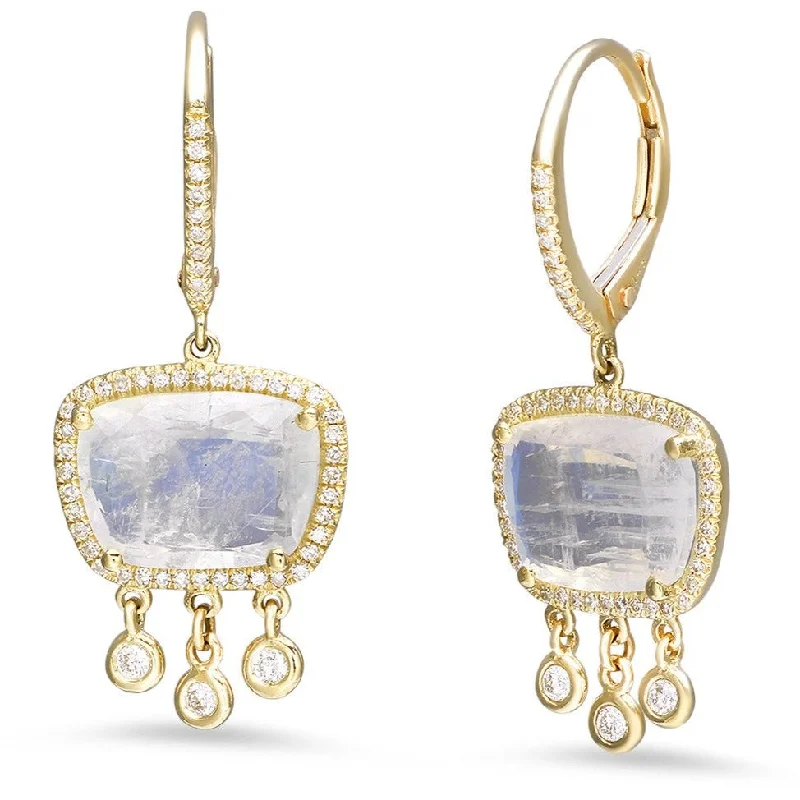 Timeless Beauty, Unbeatable Deals – Jewelry Sale On Oblong Moonstone with Diamond Bezel Drops Earrings