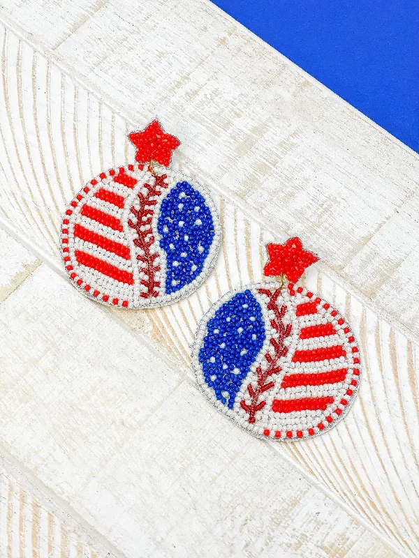 Handcrafted Jewelry Sale – Unique Designs At Low Prices Patriotic Baseball Beaded Dangle Earrings