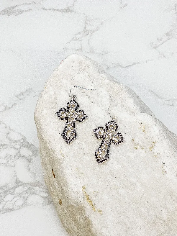 Best-Selling Jewelry Styles Now At Exclusive Discounts Pave Cross Silver Dangle Earrings