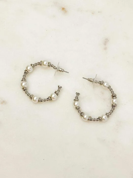 Exclusive Jewelry Sale – Limited-Time Discounts Pearl Cable Hoop Earrings - Silver