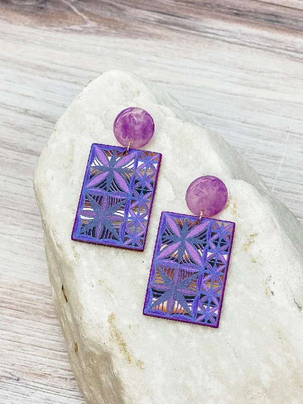 Chic And Stylish Jewelry At Discounted Prices Purple Mosaic Tile Dangle Earrings