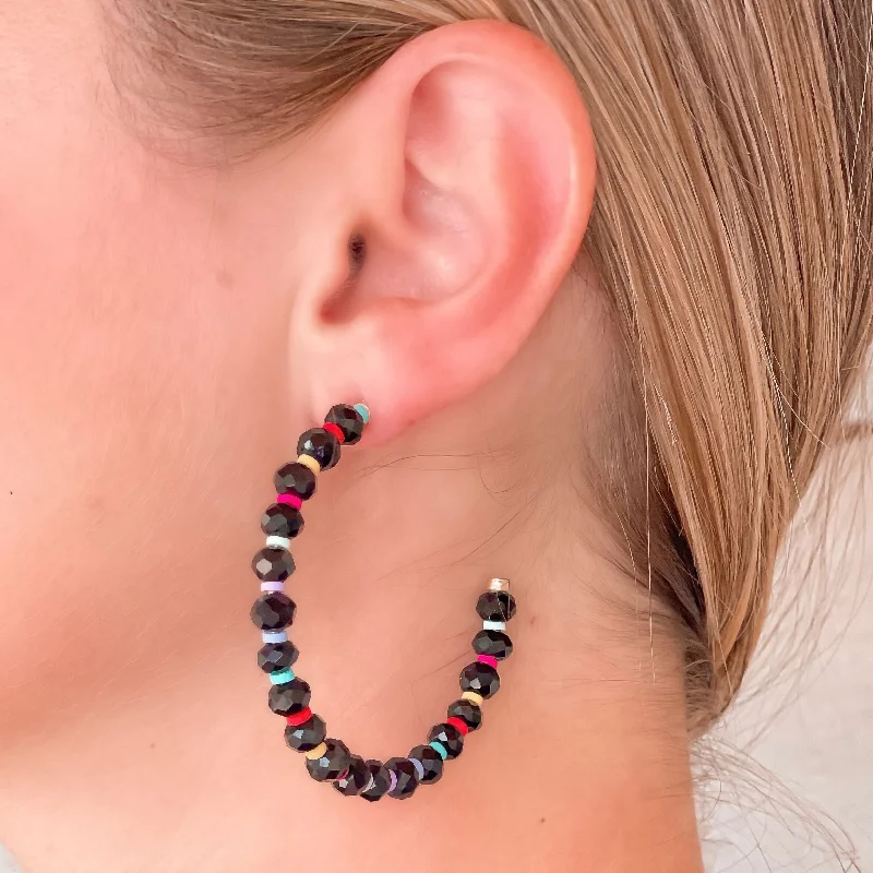 Shop Handcrafted Jewelry At Special Promotional Rates Rainbow Beaded Open Hoop Earrings - Black