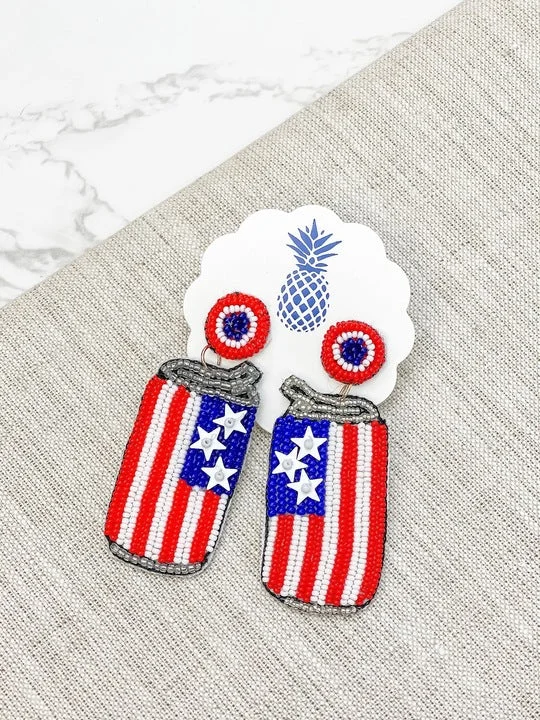 Elegant Jewelry, Exclusive Prices – Shop Now Red, White, & Blue Beer Beaded Dangle Earrings