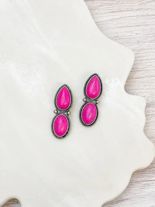 Limited-Time Jewelry Sale – Elegant Styles At Less Semi Precious Stone Drop Earrings - Fuchsia