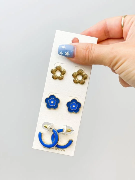 Limited-Stock Jewelry Sale – Once It's Gone, It's Gone Simple Enamel Flower Earrings Set - Blue