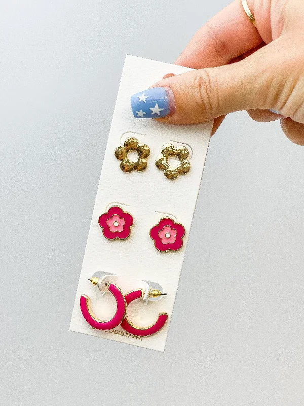 Fashion-Forward Jewelry At Incredible Prices Simple Enamel Flower Earrings Set - Pink