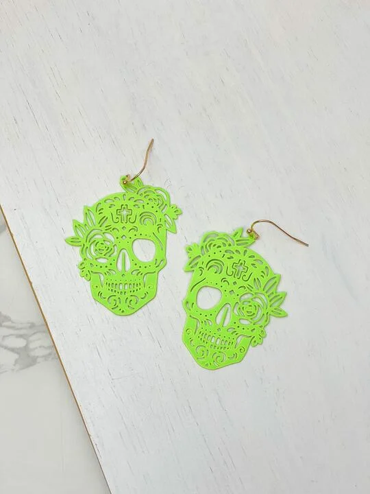 Big Discounts On Elegant Jewelry Collections Skull Statement Dangle Earrings - Neon Green