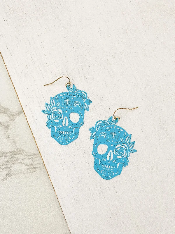 Your Dream Jewelry At Dream Prices Skull Statement Dangle Earrings - Turquoise