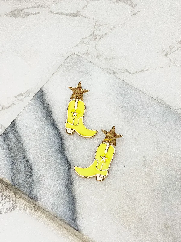 Huge Savings On Premium Jewelry Styles Star Cowboy Boot Enamel Dangle Earrings - Yellow