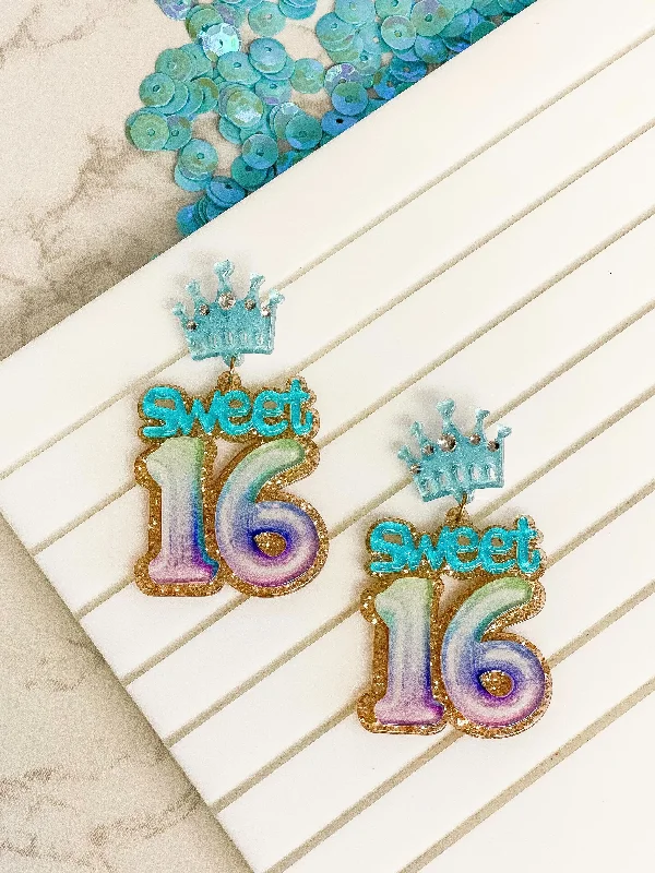 Dazzle In Elegance With Our Biggest Jewelry Sale 'Sweet 16' Birthday Balloon Dangle Earrings - Blue & Purple