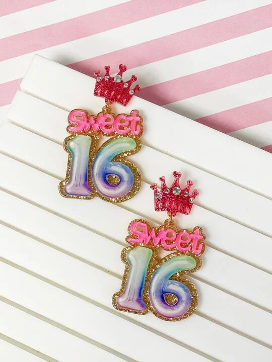 Discover Unique Jewelry With Special Limited-Time Offers 'Sweet 16' Birthday Balloon Dangle Earrings - Pink & Purple