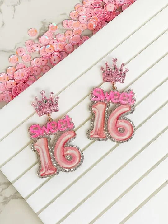 Jewelry Flash Sale – Stylish Designs At Unbeatable Rates 'Sweet 16' Birthday Balloon Dangle Earrings - Pink