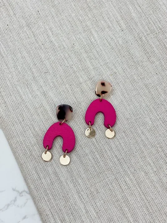 Shine Bright With Our Special Jewelry Promotions Tortoise Post Half Moon Dangles - Hot Pink