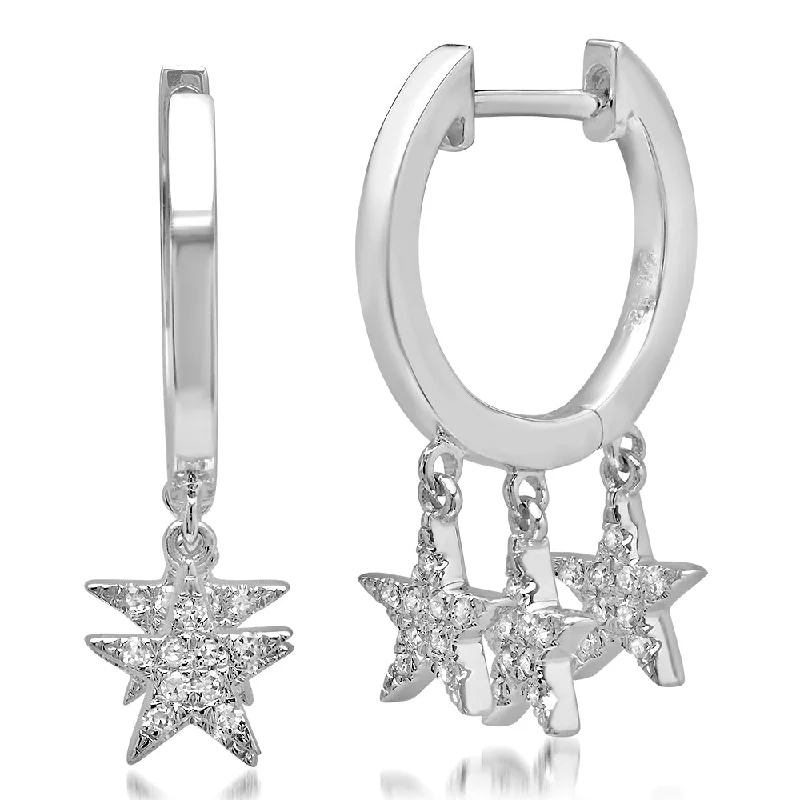 Shop Dazzling Jewelry At The Best Prices Triple Pave Diamond Star Drop Huggie Hoop Earrings