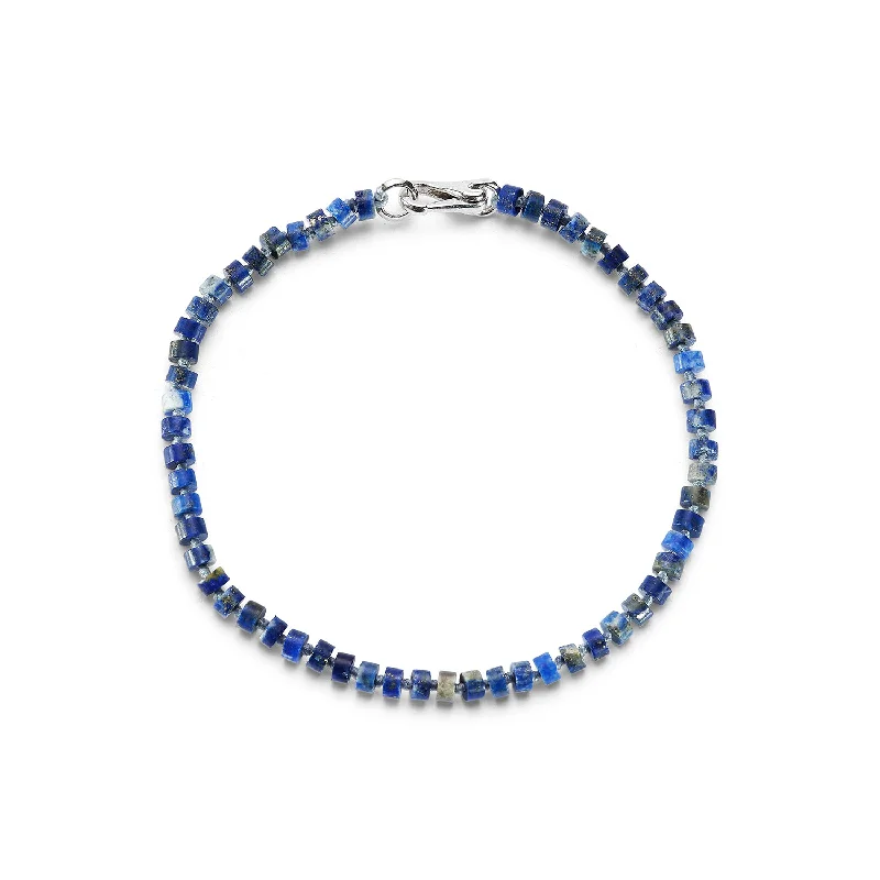 GARNETT STERLING SILVER AND LAPIS BEAD BRACELET