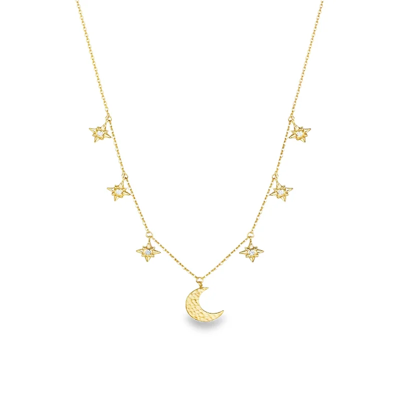 Gold Starry Night Moon and Star Necklace