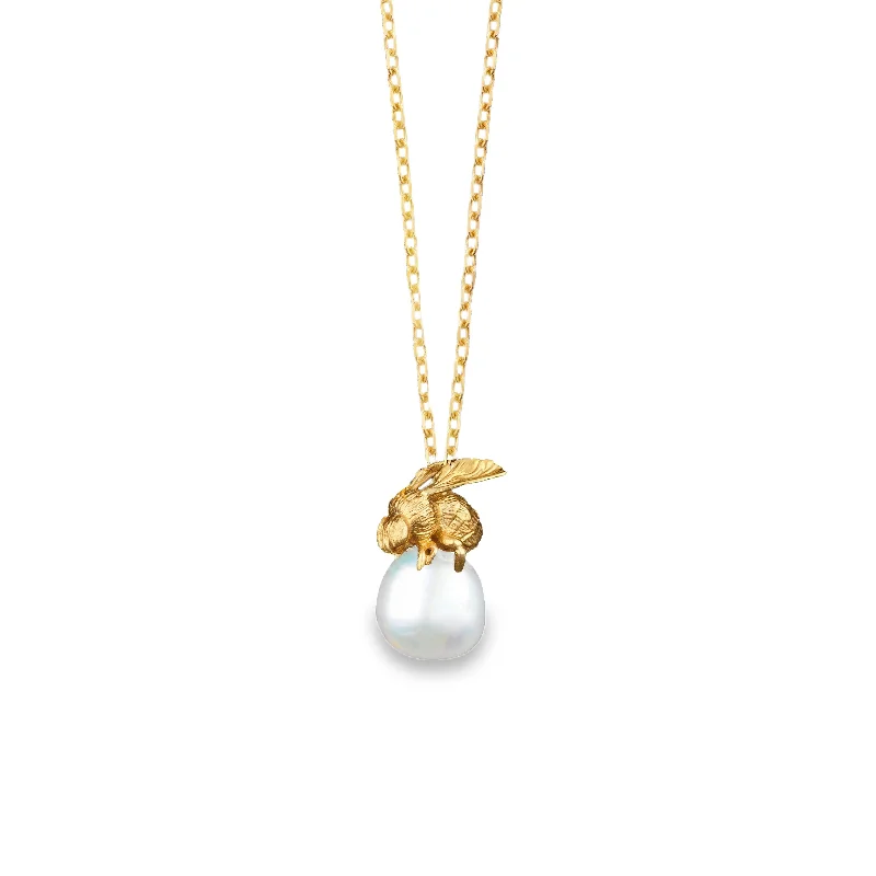 Gold Honeybee and Moonlight Pearl Pendant