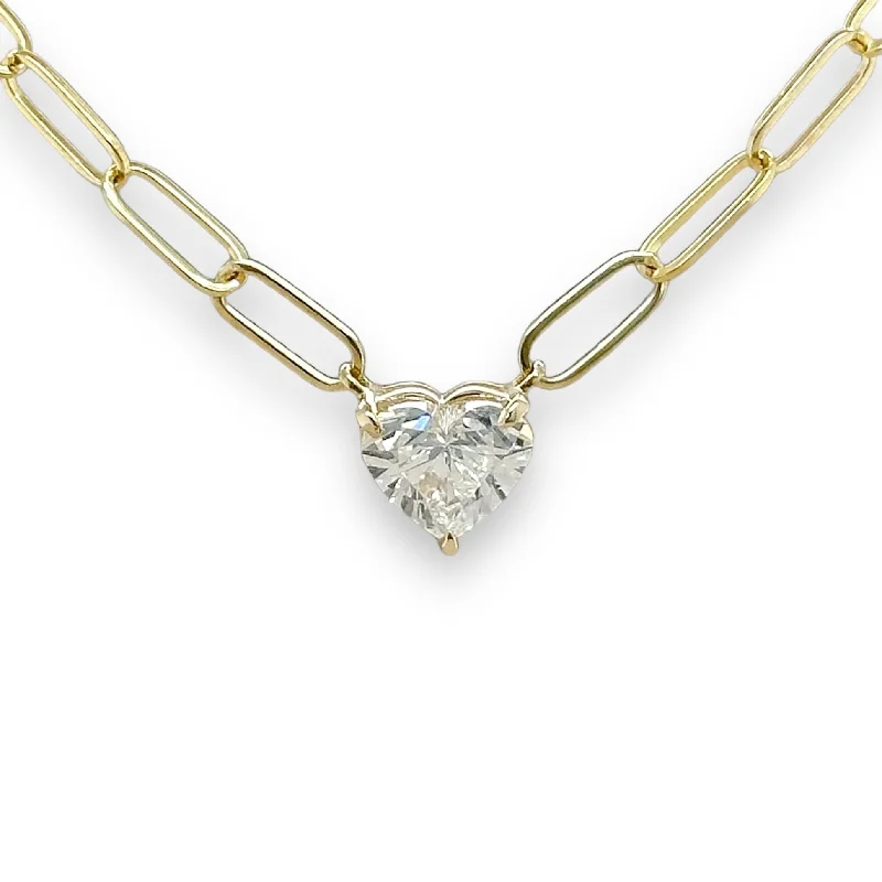 Get Ready To Sparkle – Special Jewelry Discounts 14K Y Gold 1ct F/VS1 Lab-Created Heart Diamond on Paperclip Chain IGI