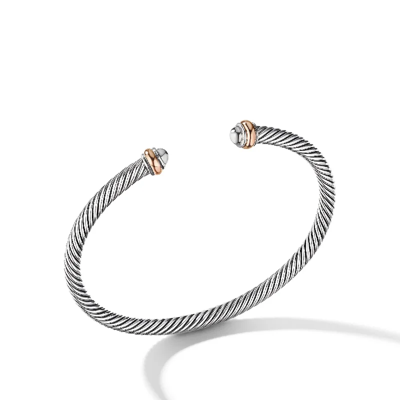 Elegant Jewelry, Affordable Luxury – Shop Now Classic Cable Bracelet in Sterling Silver with 18K Rose Gold\, 4mm