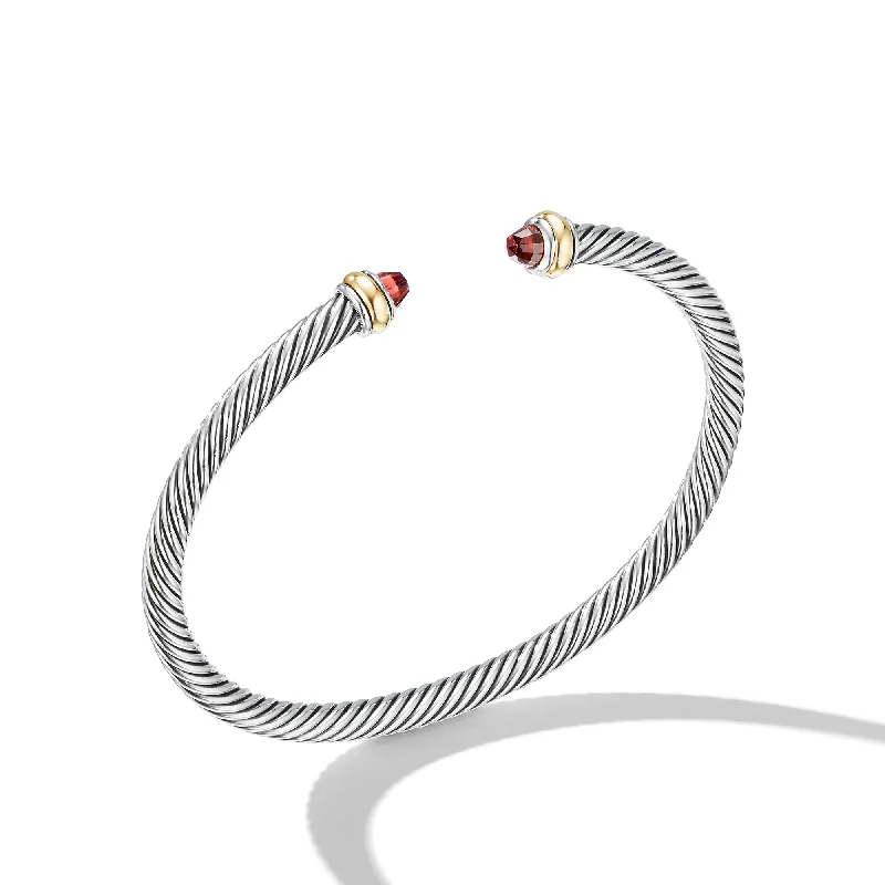 Unbeatable Offers On Luxury And Everyday Jewelry Classic Cable Bracelet in Sterling Silver with 18K Yellow Gold and Garnets\, 4mm