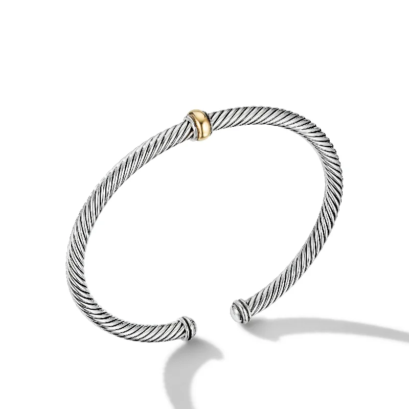 Jewelry Clearance Event – Last Chance For Stunning Deals Classic Cable Station Bracelet in Sterling Silver with 18K Yellow Gold\, 4mm