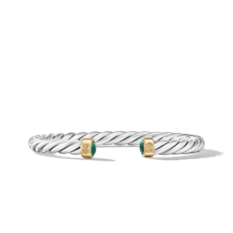 Buy More, Save More On Stunning Jewelry Pieces Cable Cuff Bracelet in Sterling Silver with 18K Yellow Gold and Malachite\, 6mm