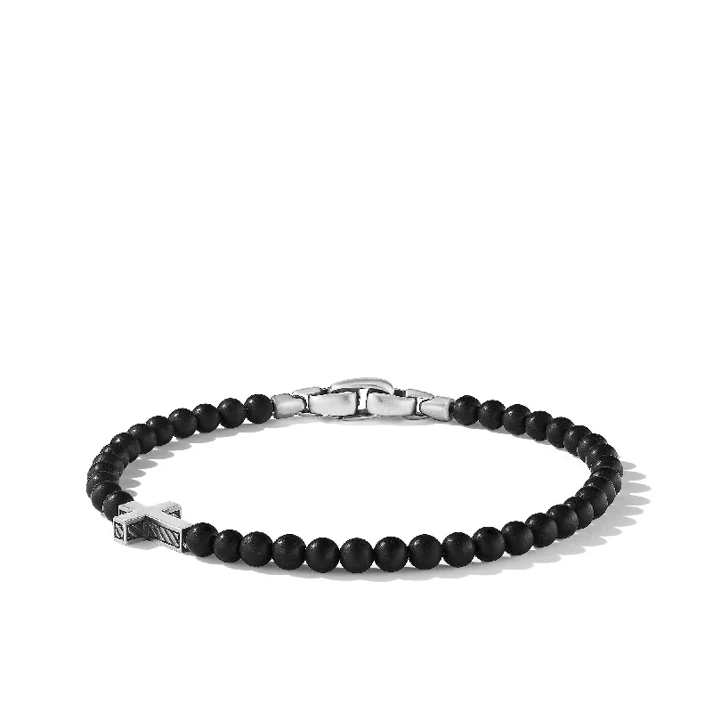 Your Perfect Accessory At The Perfect Price Spiritual Beads Cross Station Bracelet in Sterling Silver with Black Onyx\, 4mm