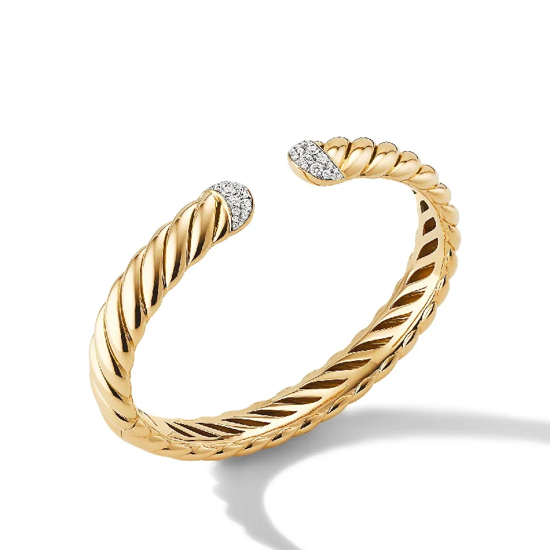 Elegant Jewelry Styles At Budget-Friendly Prices Sculpted Cable Cuff Bracelet in 18K Yellow Gold with Diamonds\, 10mm