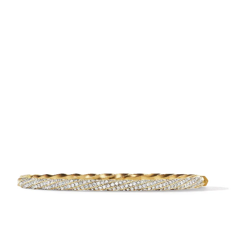 Grab Exquisite Jewelry At The Lowest Prices Cable Edge® Bangle Bracelet in 18K Yellow Gold with Diamonds\, 4mm