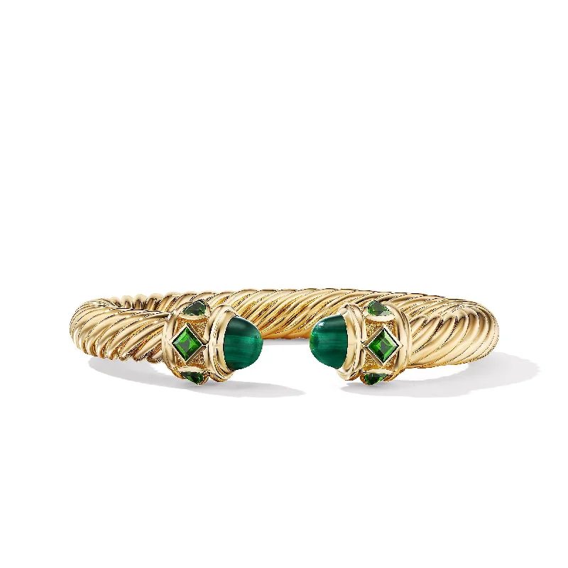 Unmissable Jewelry Clearance – Final Reductions Renaissance® Cablespira Bracelet in 18K Yellow Gold with Malachite and Green Chrome Diopside\, 9mm