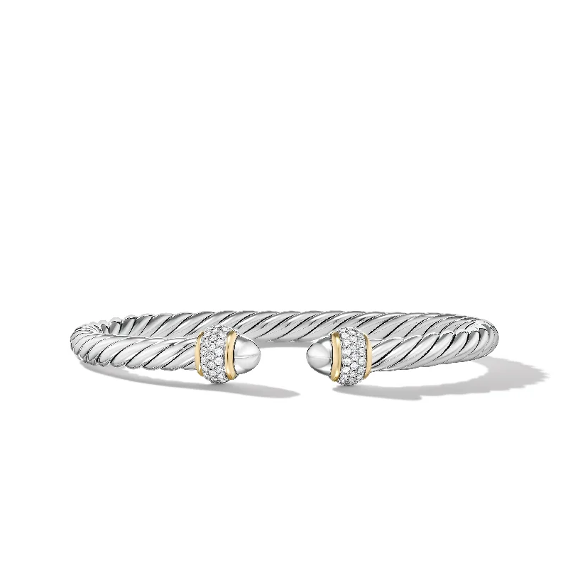 High-End Sparkle, Low-End Prices – Shop Now Cable Bracelet in Sterling Silver with 18K Yellow Gold and Diamonds\, 5mm