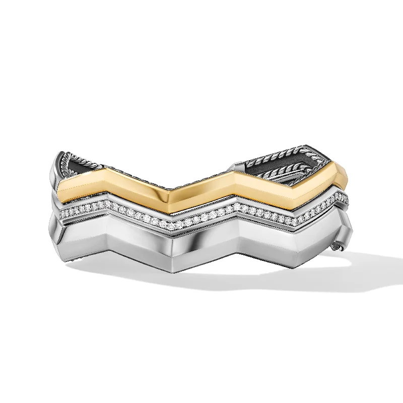 Chic And Stylish Jewelry At Discounted Prices Zig Zag Stax™ Three Row Cuff Bracelet in Sterling Silver with 18K Yellow Gold and Diamonds\, 17.4mm