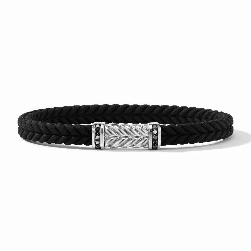 Best Jewelry Deals – Shop Premium Pieces At Great Prices Chevron Bracelet  in Black Rubber with Black Diamonds and Sterling Silver\, 6mm