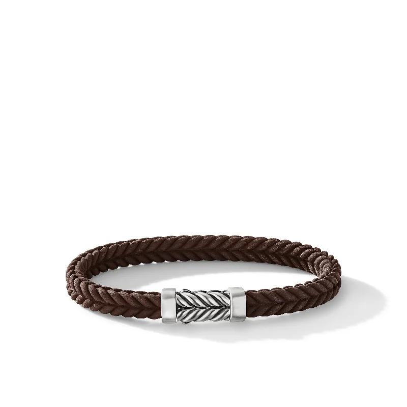 Grab Exquisite Jewelry At The Lowest Prices Chevron Bracelet  in Brown Rubber with Sterling Silver\, 6mm