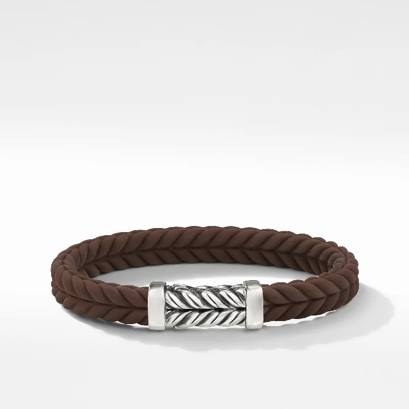 Handcrafted Beauty At Affordable Prices Chevron Bracelet  in Brown Rubber with Sterling Silver\, 9mm