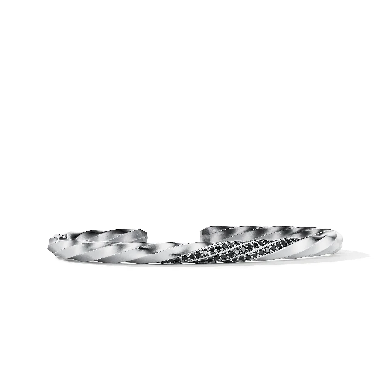 High-End Sparkle, Low-End Prices – Jewelry Sale Live Cable Edge® Cuff Bracelet in Sterling Silver with Black Diamonds\, 5.5mm