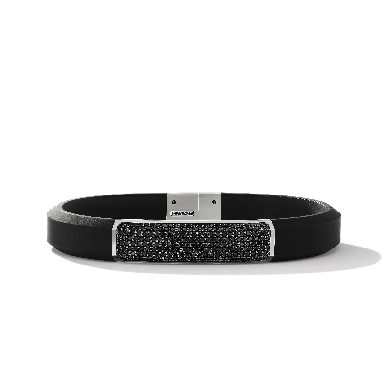 Exclusive Jewelry Sale – Grab Timeless Pieces Now Streamline® ID Bracelet  in Black Rubber with Black Diamonds and Sterling Silver\, 10mm