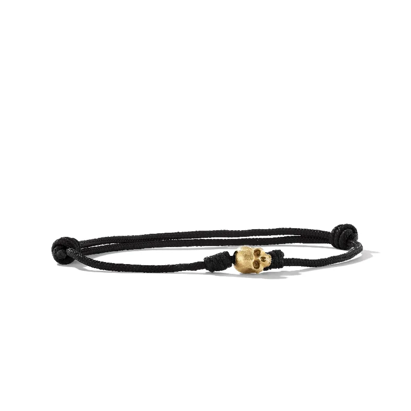 Upgrade Your Jewelry Collection For Less Skull Cord Bracelet in Black Nylon with 18K Yellow Gold\, 6mm