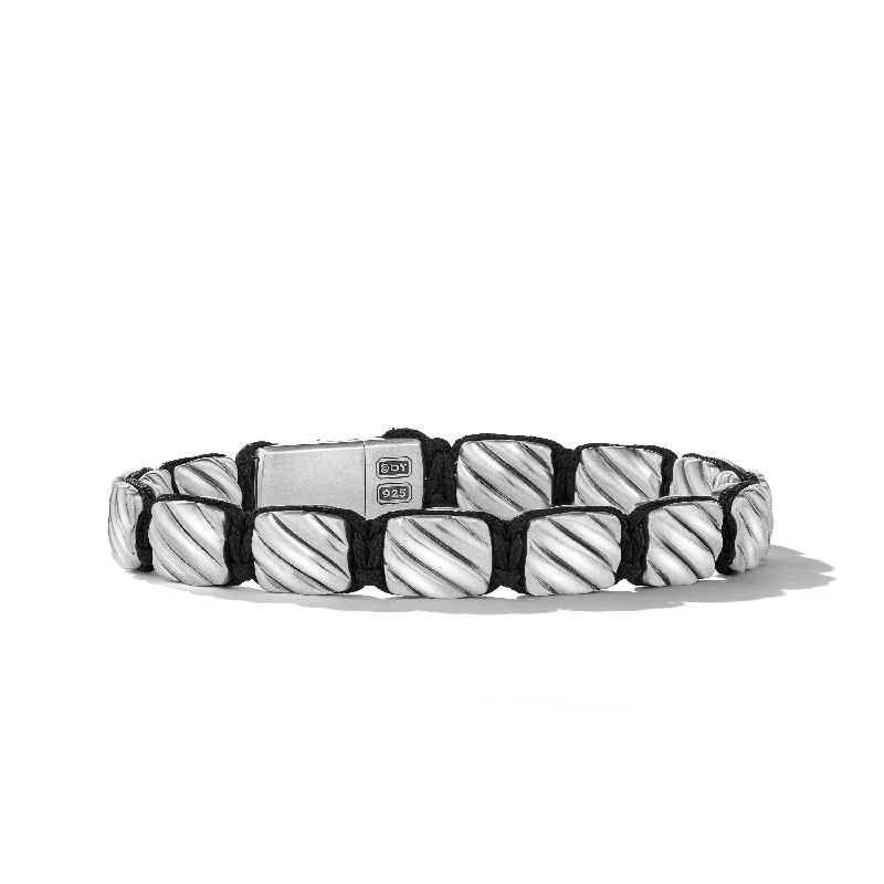 Bold And Beautiful Jewelry Now At Irresistible Prices Sculpted Cable Woven Tile Bracelet with Sterling Silver and Black Nylon\, 8.5mm