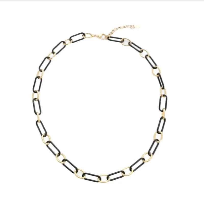 Elevate Your Outfit With Discounted Statement Jewelry Brass YGP and Black Enamel Paperclip Chain