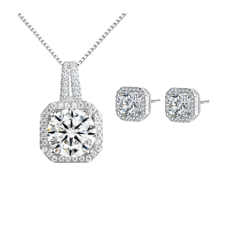 White Gold and Cubic Zirconia Necklace and Earring Set