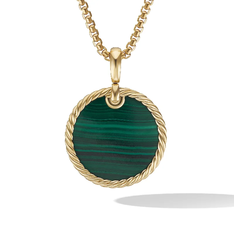 Shop High-Quality Jewelry At Jaw-Dropping Discounts DY Elements® Disc Pendant in 18K Yellow Gold with Malachite\, 24mm