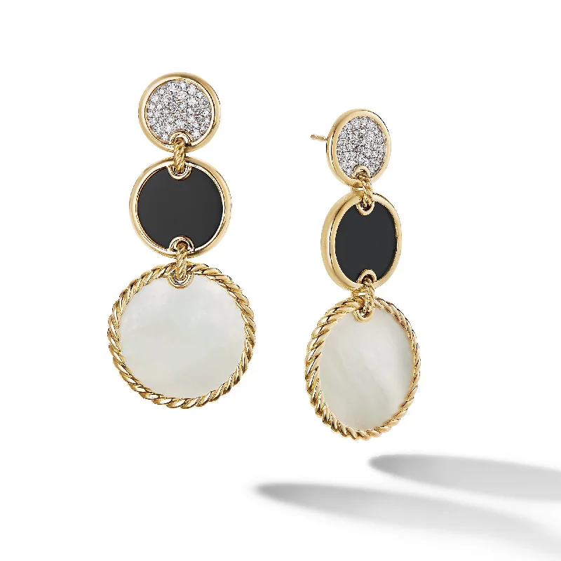 Dazzling Deals On Necklaces, Bracelets, And More DY Elements® Triple Drop Earrings in 18K Yellow Gold with Mother of Pearl\, Black Onyx and Diamonds\, 48.8mm