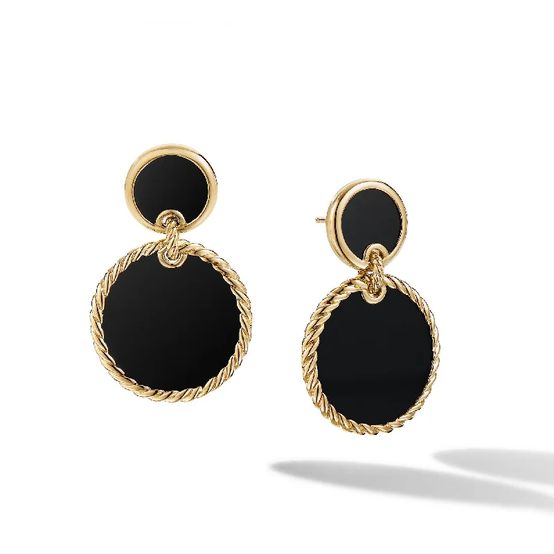 Personalized Jewelry At Special Discount Rates DY Elements® Double Drop Earrings in 18K Yellow Gold with Black Onyx\, 33mm